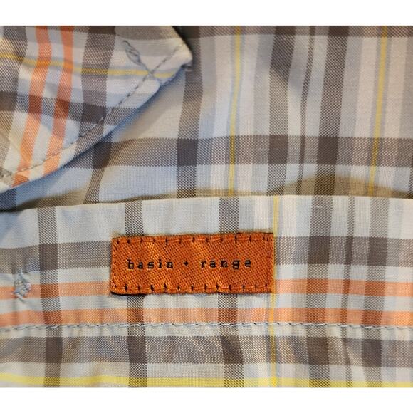 Basin and Range Blue Orange Plaid SS Shirt Lightweight Mens Large Fishing Hiking - Picture 8 of 10